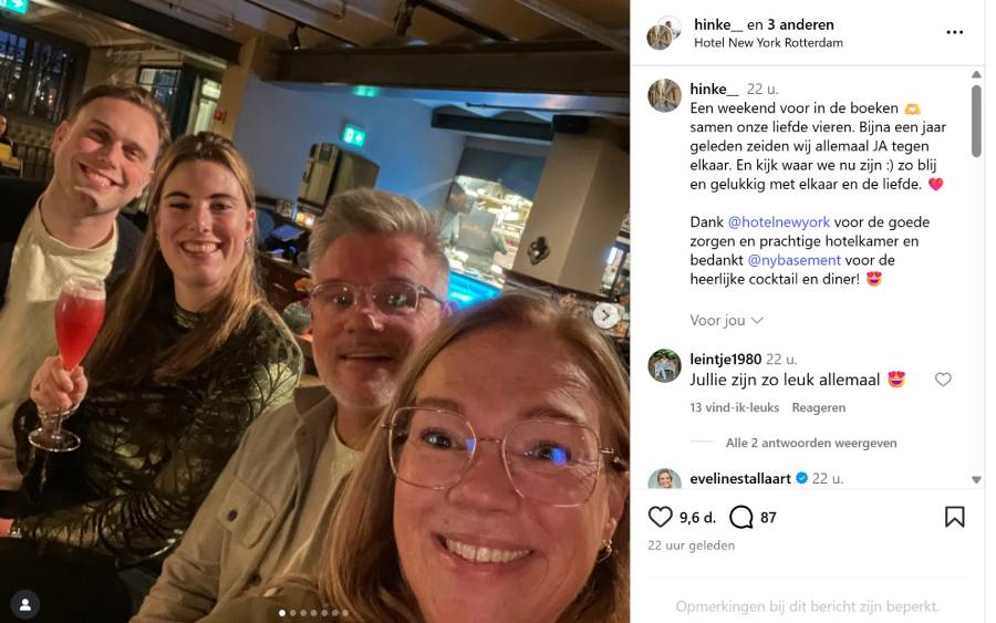 Instagram-bericht van Hinke over het weekend.